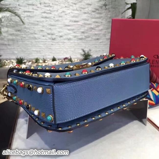 Best Quality VALENTINO Rockstud leather messenger bag 50055 blue