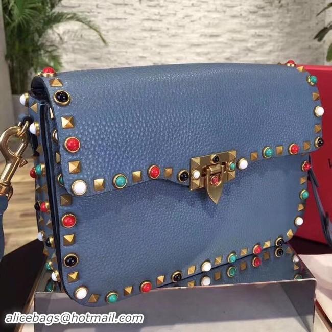 Best Quality VALENTINO Rockstud leather messenger bag 50055 blue