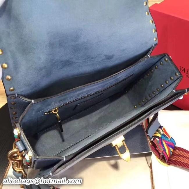 Best Quality VALENTINO Rockstud leather messenger bag 50055 blue