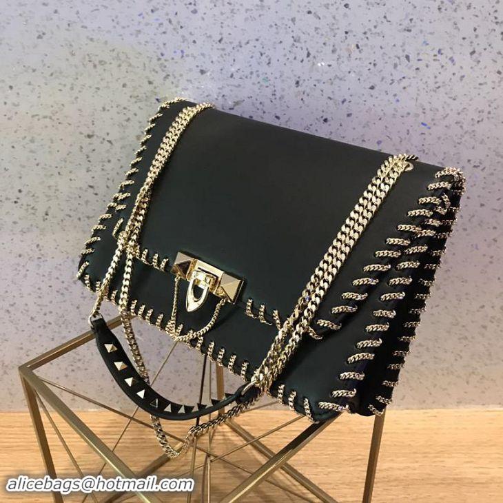 New Fashion VALENTINO Leather Bag Black 2046 Gold Chain