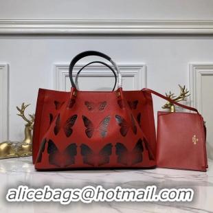 Fashion VALENTINO Origianl Leather Bag Butterfly Embossing V0099F Red