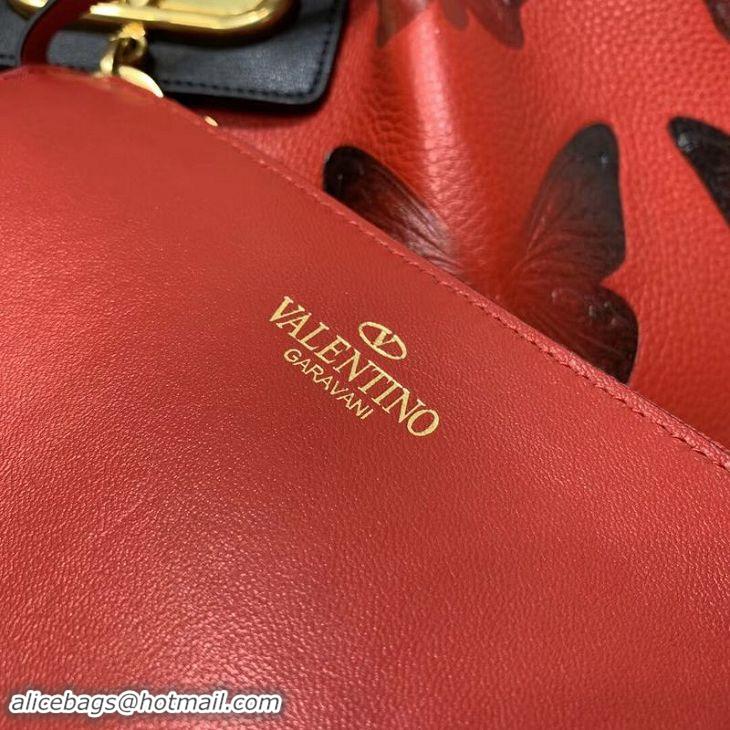 Fashion VALENTINO Origianl Leather Bag Butterfly Embossing V0099F Red