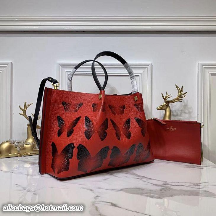 Fashion VALENTINO Origianl Leather Bag Butterfly Embossing V0099F Red