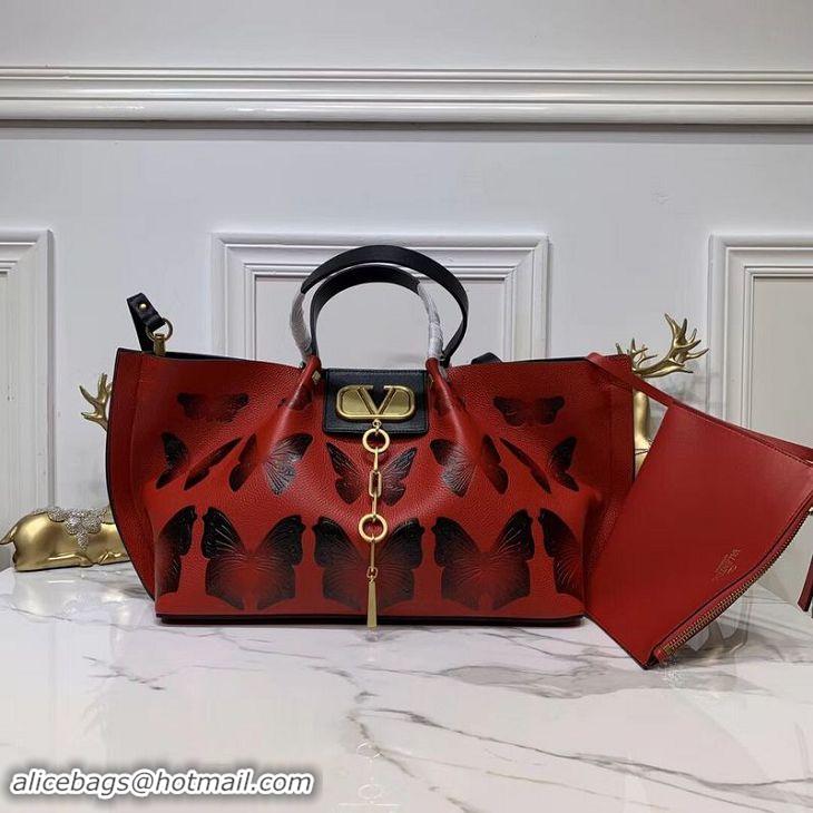 Fashion VALENTINO Origianl Leather Bag Butterfly Embossing V0099F Red