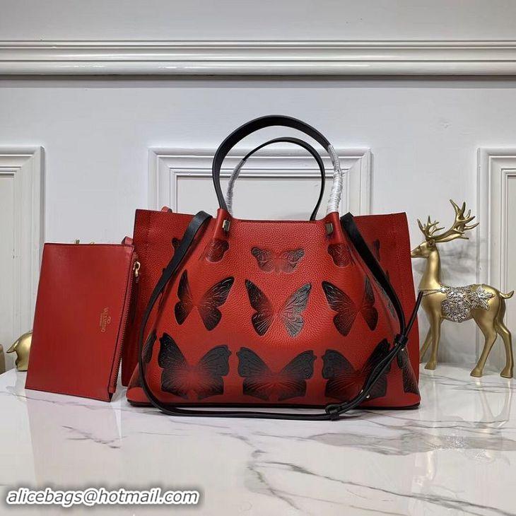 Fashion VALENTINO Origianl Leather Bag Butterfly Embossing V0099F Red