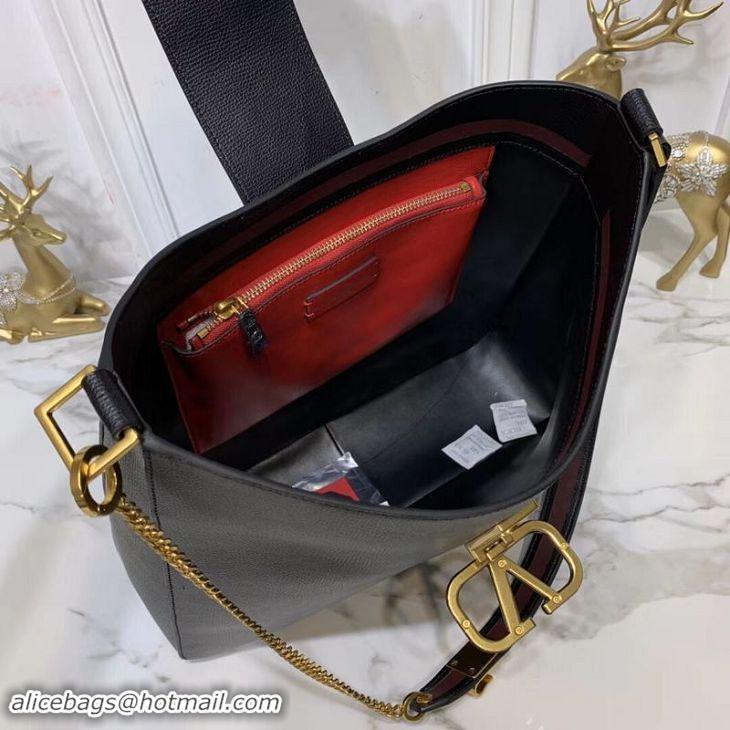 Good Quality VALENTINO Origianl Palm Leather Bag V5002 Black