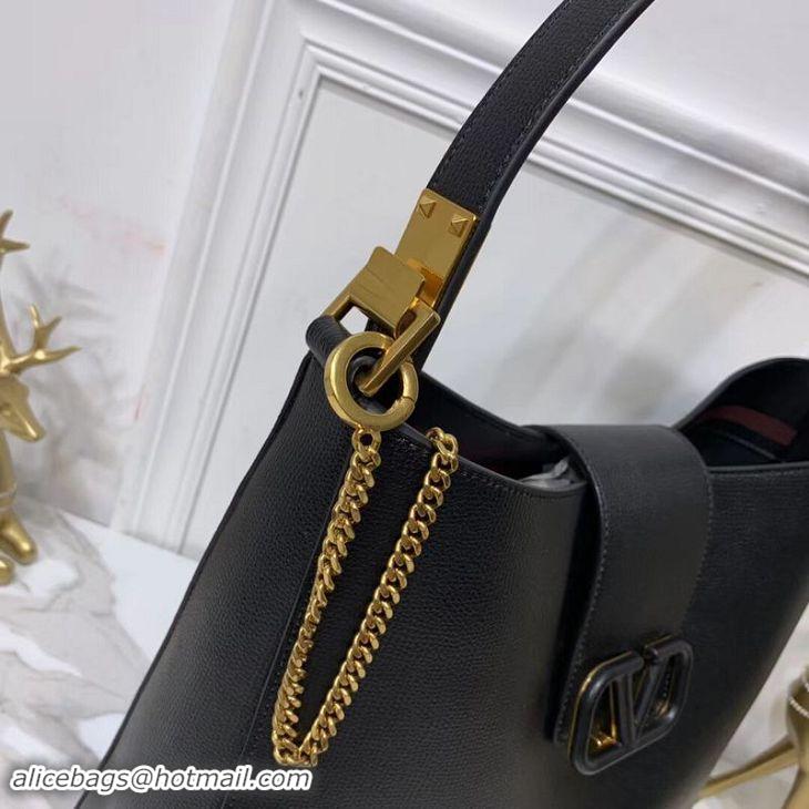 Good Quality VALENTINO Origianl Palm Leather Bag V5002 Black