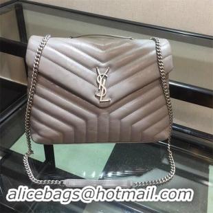 Luxury SAINT LAURENT Loulou Monogram medium quilted leather shoulder bag 74558 Light Gray