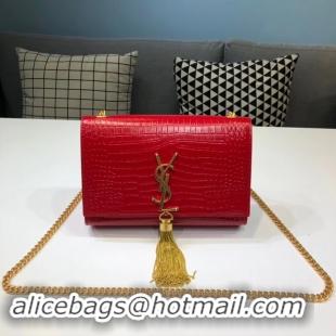 Duplicate SAINT LAURENT Kate croc-embossed leather shoulder bag 474366 red