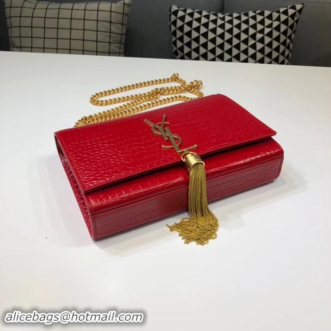 Duplicate SAINT LAURENT Kate croc-embossed leather shoulder bag 474366 red