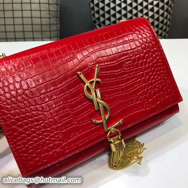 Duplicate SAINT LAURENT Kate croc-embossed leather shoulder bag 474366 red