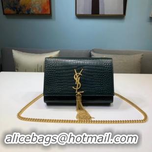 Perfect SAINT LAURENT Kate croc-embossed leather shoulder bag 474366 Blackish Green