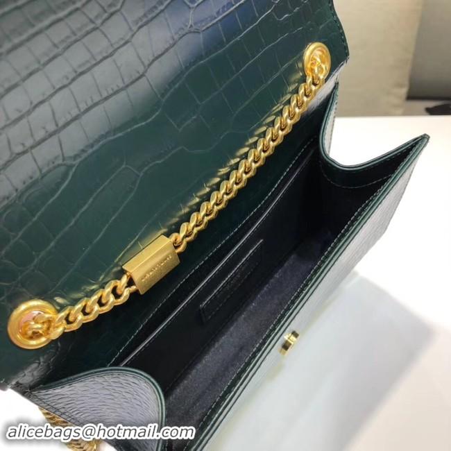 Perfect SAINT LAURENT Kate croc-embossed leather shoulder bag 474366 Blackish Green