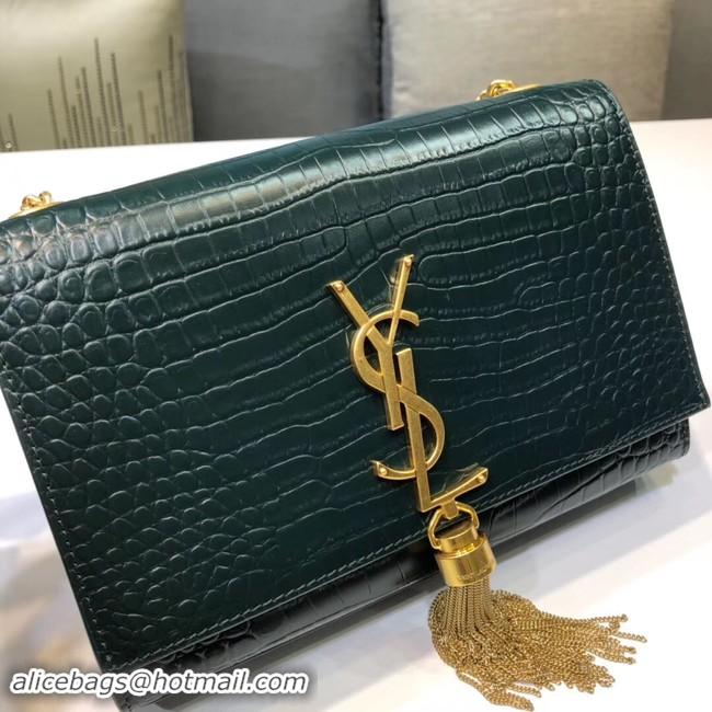 Perfect SAINT LAURENT Kate croc-embossed leather shoulder bag 474366 Blackish Green