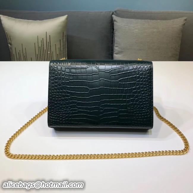 Perfect SAINT LAURENT Kate croc-embossed leather shoulder bag 474366 Blackish Green