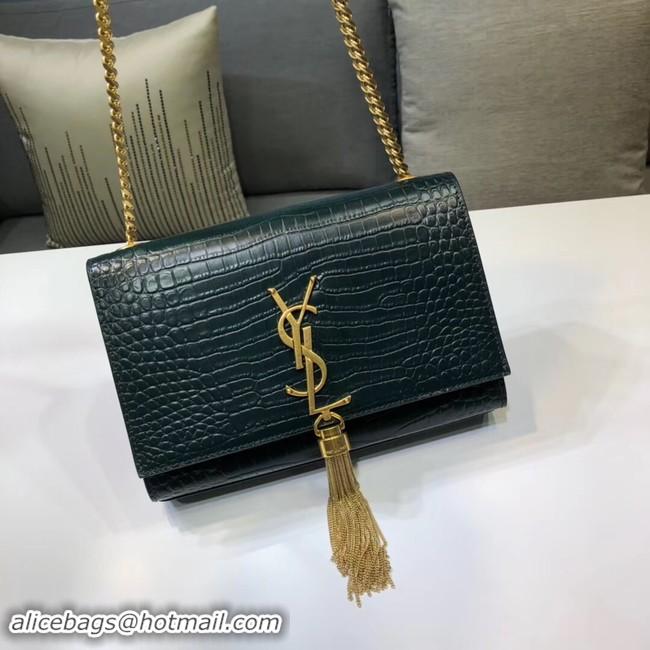 Perfect SAINT LAURENT Kate croc-embossed leather shoulder bag 474366 Blackish Green