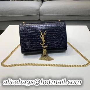 Stylish SAINT LAURENT Kate croc-embossed leather shoulder bag 474366 Royal Blue