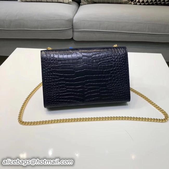 Stylish SAINT LAURENT Kate croc-embossed leather shoulder bag 474366 Royal Blue