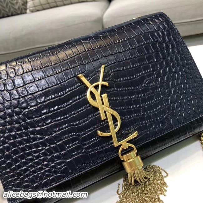 Stylish SAINT LAURENT Kate croc-embossed leather shoulder bag 474366 Royal Blue