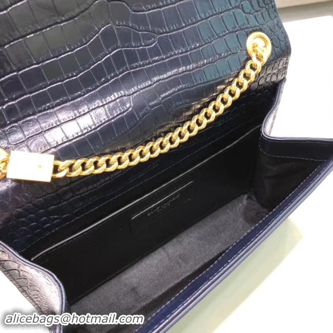 Stylish SAINT LAURENT Kate croc-embossed leather shoulder bag 474366 Royal Blue