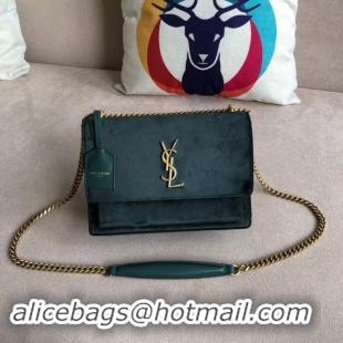 Fashion SAINT LAURENT Monogram Sunset medium velvet cross-body bag 442906 green