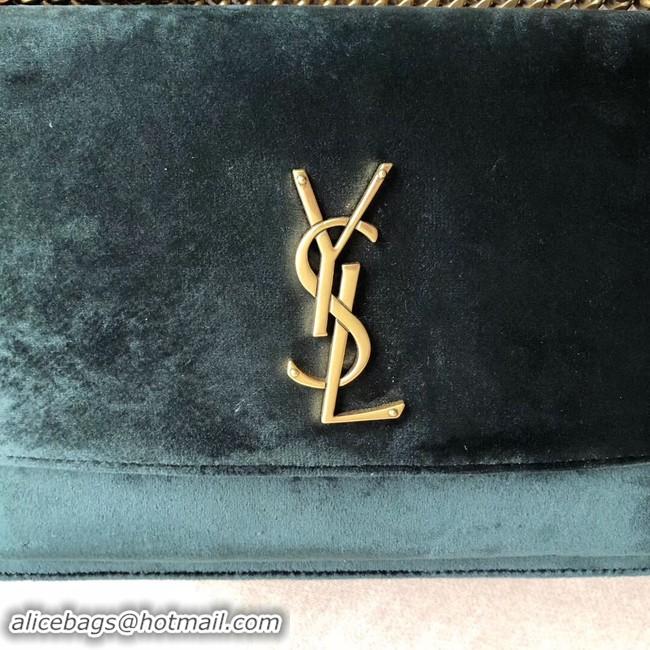 Fashion SAINT LAURENT Monogram Sunset medium velvet cross-body bag 442906 green