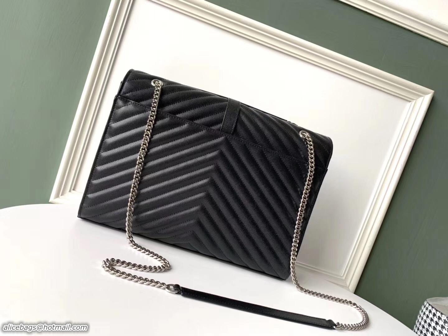 Imitation SAINT LAURENT leather shoulder bag 392745 black&silver-toned hardware