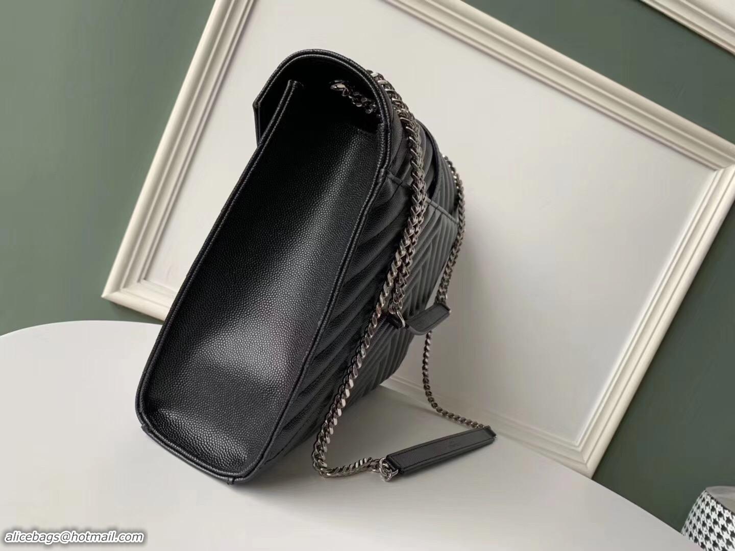 Imitation SAINT LAURENT leather shoulder bag 392745 black&silver-toned hardware