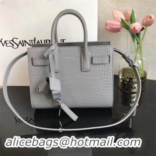 Luxury SAINT LAURENT Crocodile-Embossed Leather Organ Bag 392035 Gray