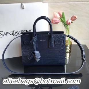 Elegant SAINT LAURENT Crocodile-Embossed Leather Organ Bag 392035 Dark Blue