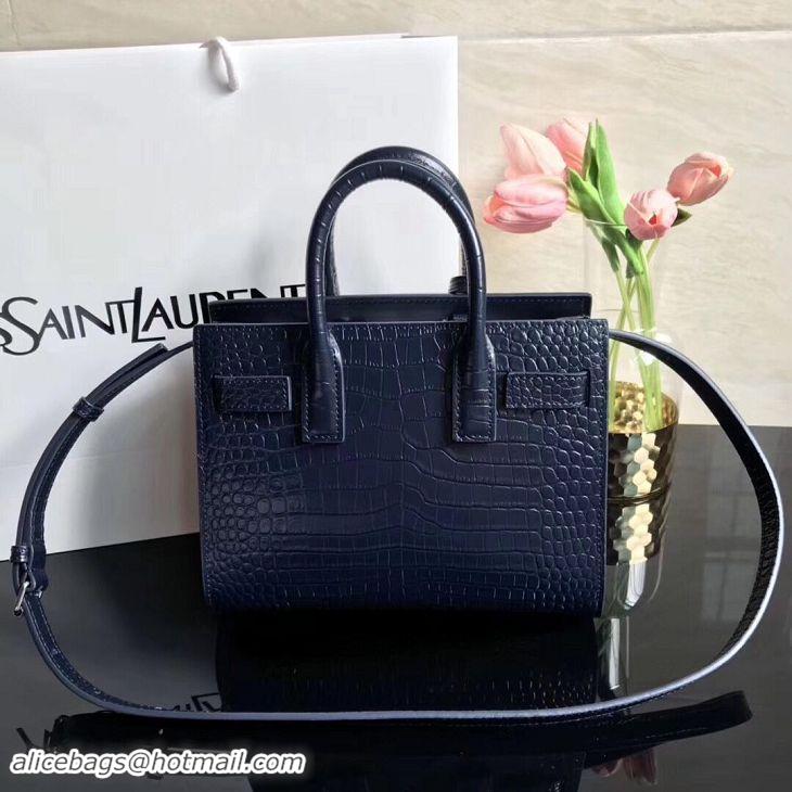 Elegant SAINT LAURENT Crocodile-Embossed Leather Organ Bag 392035 Dark Blue