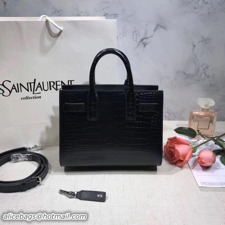 Luxury SAINT LAURENT Crocodile-Embossed Leather Organ Bag 392035 Black