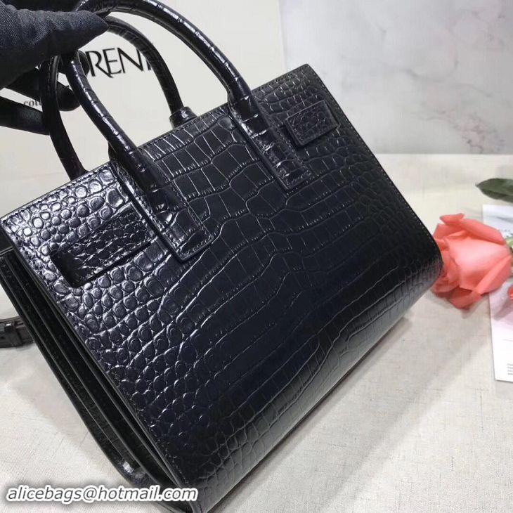 Luxury SAINT LAURENT Crocodile-Embossed Leather Organ Bag 392035 Black