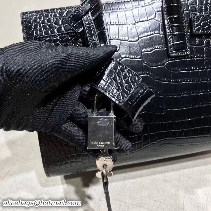 Luxury SAINT LAURENT Crocodile-Embossed Leather Organ Bag 392035 Black