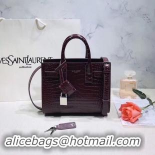 Best Price SAINT LAURENT Crocodile-Embossed Leather Organ Bag 392035 Wine