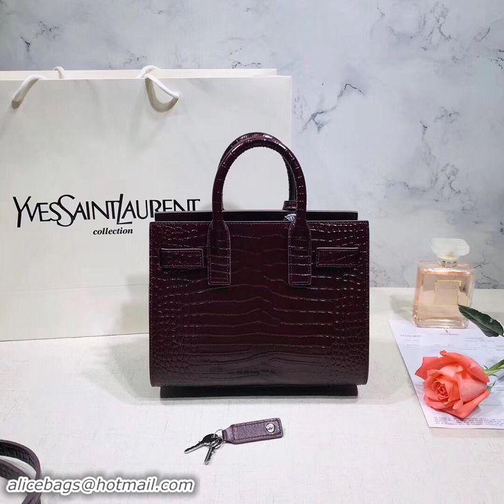 Best Price SAINT LAURENT Crocodile-Embossed Leather Organ Bag 392035 Wine