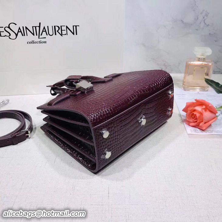 Best Price SAINT LAURENT Crocodile-Embossed Leather Organ Bag 392035 Wine