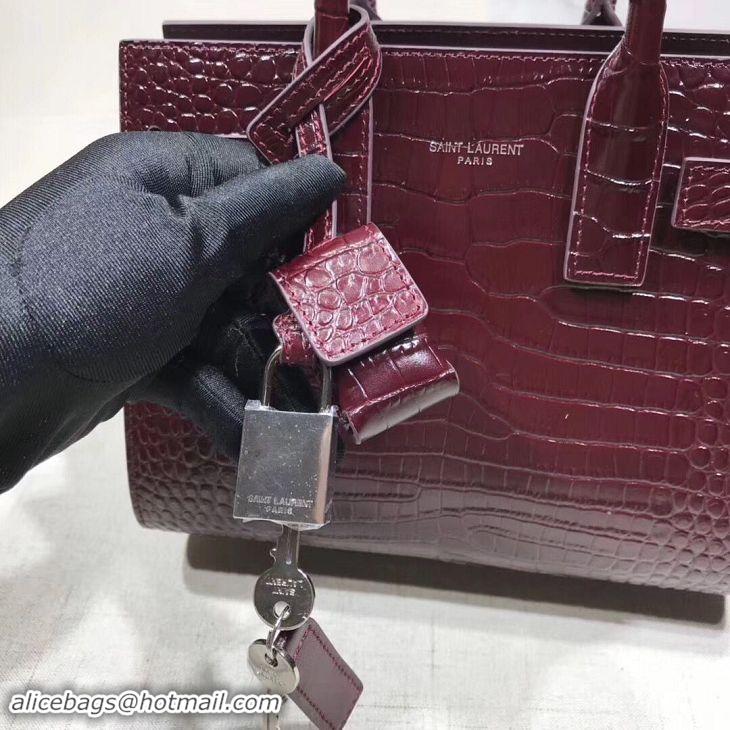 Best Price SAINT LAURENT Crocodile-Embossed Leather Organ Bag 392035 Wine