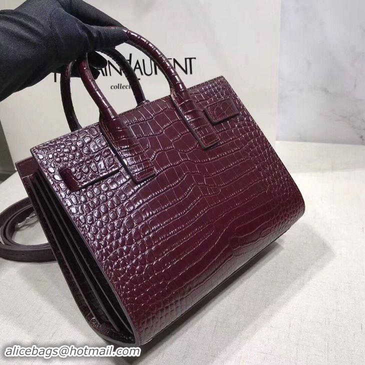 Best Price SAINT LAURENT Crocodile-Embossed Leather Organ Bag 392035 Wine