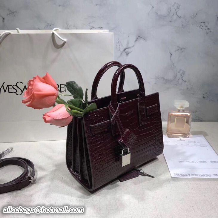 Best Price SAINT LAURENT Crocodile-Embossed Leather Organ Bag 392035 Wine