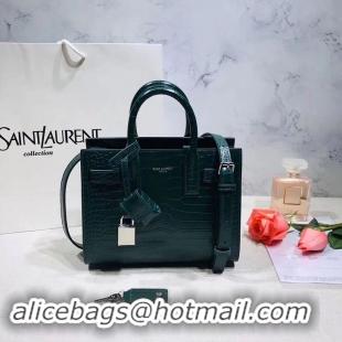 Top Design SAINT LAURENT Crocodile-Embossed Leather Organ Bag 392035 Dark Green