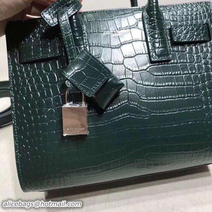 Top Design SAINT LAURENT Crocodile-Embossed Leather Organ Bag 392035 Dark Green