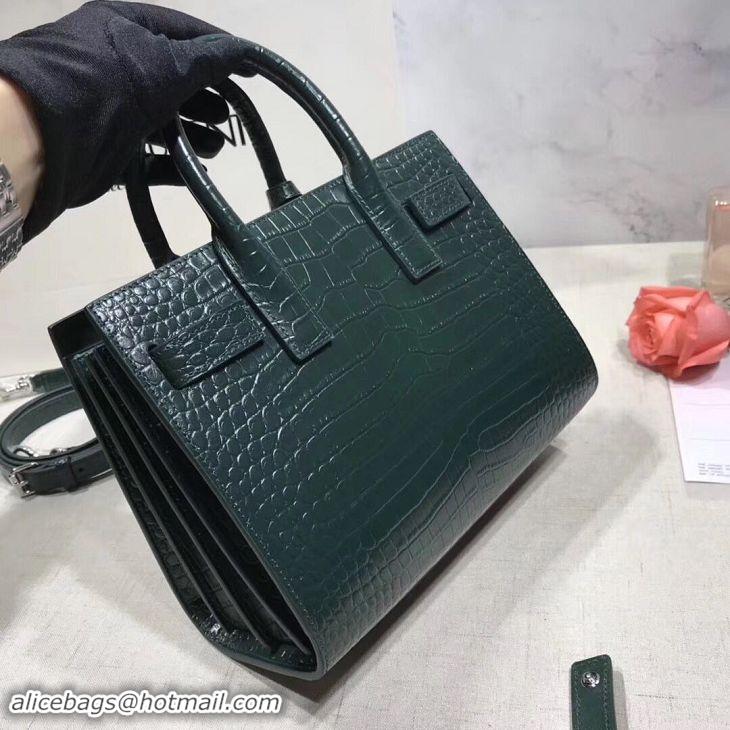 Top Design SAINT LAURENT Crocodile-Embossed Leather Organ Bag 392035 Dark Green