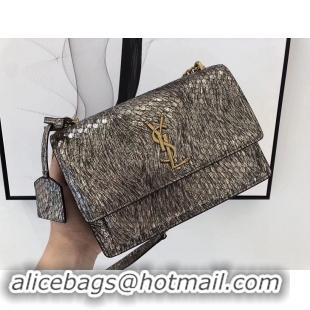 Best Product SAINT LAURENT Monogram Sunset medium Snake Leather cross-body Bag 442906 Gold