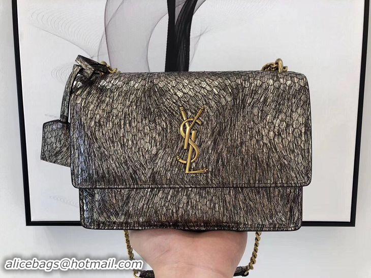 Best Product SAINT LAURENT Monogram Sunset medium Snake Leather cross-body Bag 442906 Gold