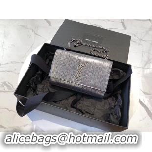 New Arrivals SAINT LAURENT Kate Silver Wire croc-embossed Shoulder Bag 474366 Silver