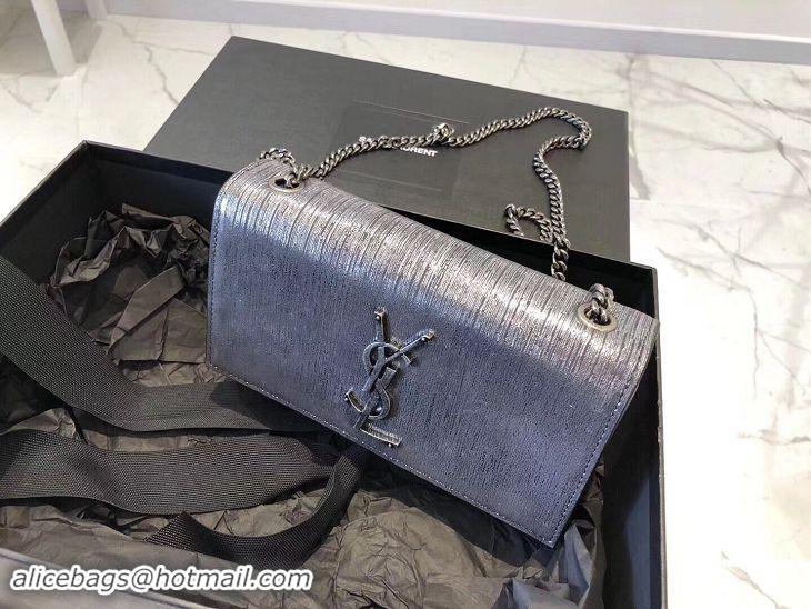 New Arrivals SAINT LAURENT Kate Silver Wire croc-embossed Shoulder Bag 474366 Silver