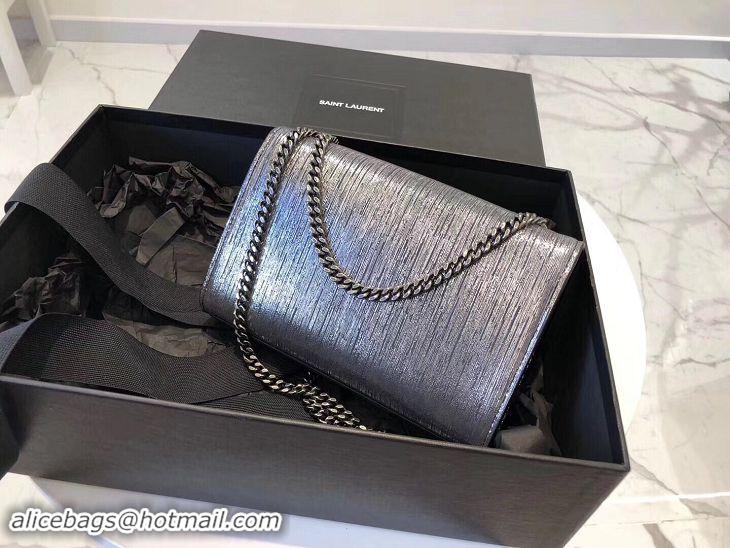 New Arrivals SAINT LAURENT Kate Silver Wire croc-embossed Shoulder Bag 474366 Silver