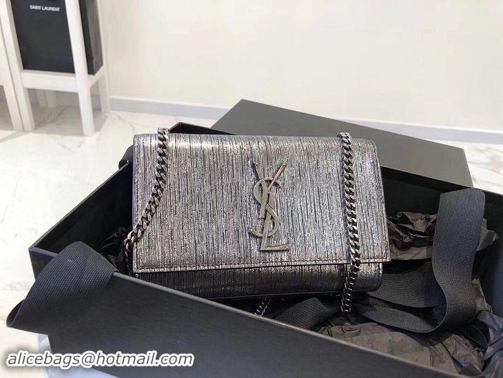 New Arrivals SAINT LAURENT Kate Silver Wire croc-embossed Shoulder Bag 474366 Silver