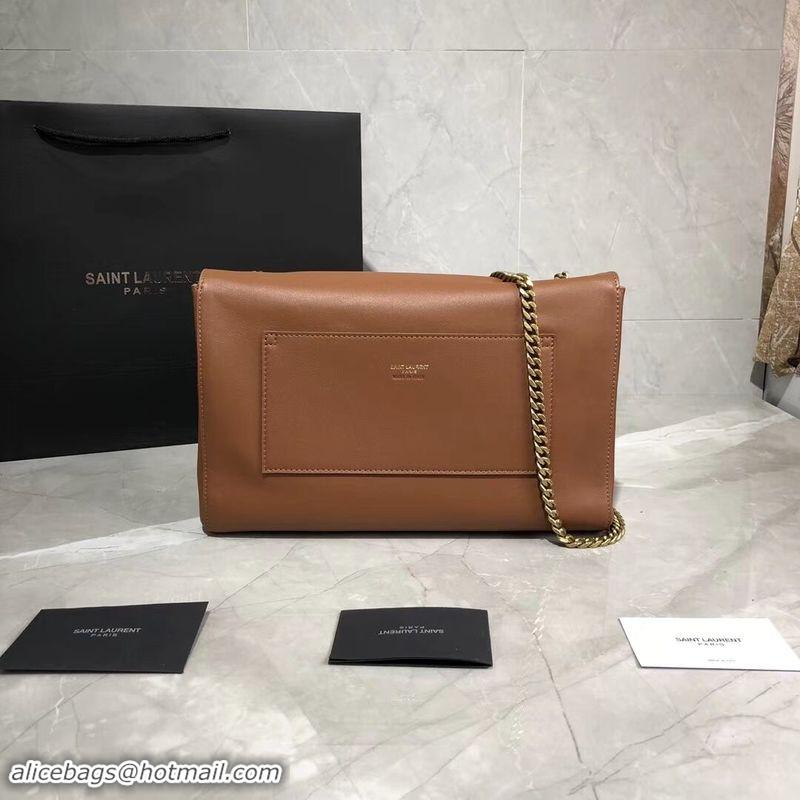 Pretty Style Yves Saint Laurent Double Skin Use Original Leather Shoulder Bag Y553804 Brown